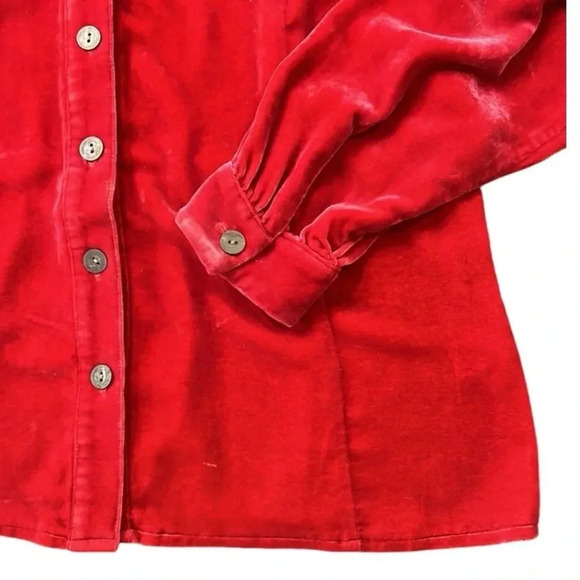 J. Jill Red Silk Blend Velvet Button Down Shirt Size Medium Petite - Picture 4 of 7